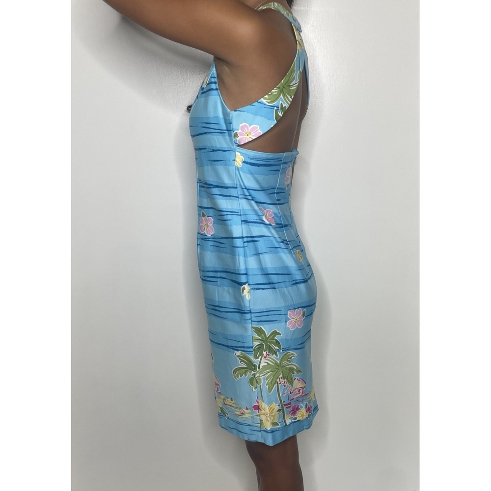Women's Blue Halter Dress Size 4P Tropical Print Floral Vacation Cruise Hawaiian - Picture 4 of 14